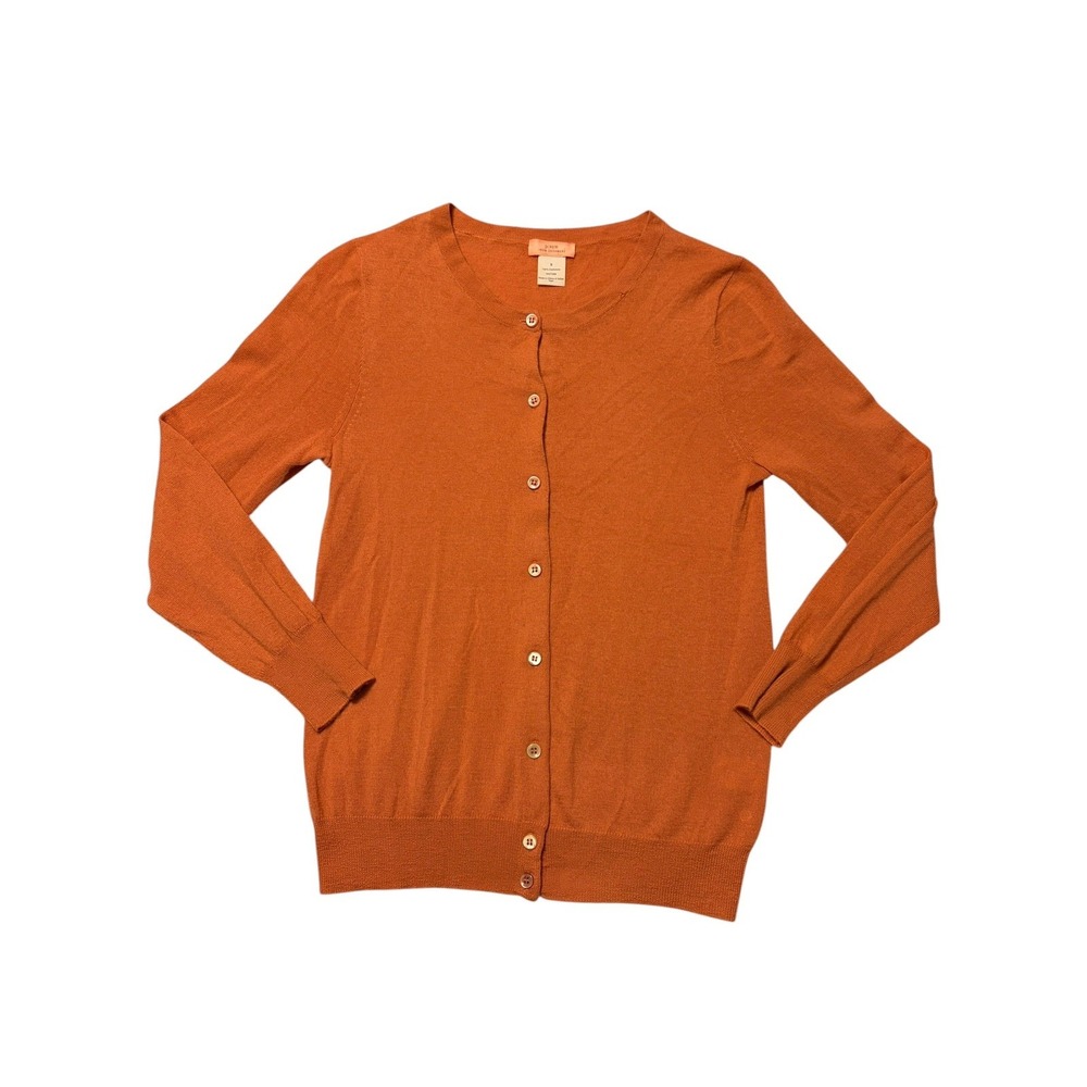 J.CREW Women's 100% Cashmere Burnt Orange Crew Neck Cardigan Sweater Size S